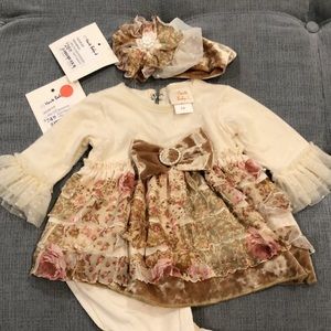 Beautiful Brand New Haute Baby outfit w/ Headband